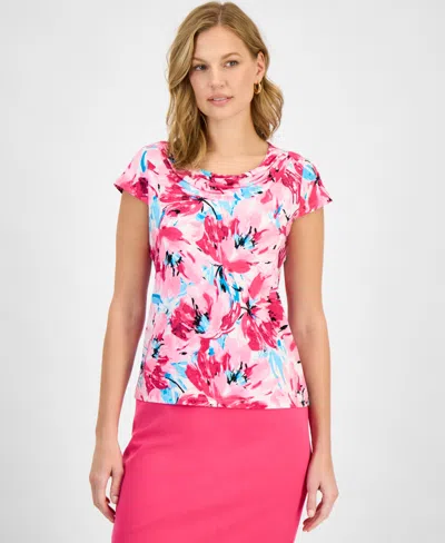 Kasper Women's Printed Cowlneck Top In Multi