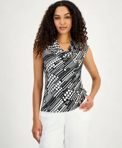 Kasper Women's Printed Cowlneck Top In Gray