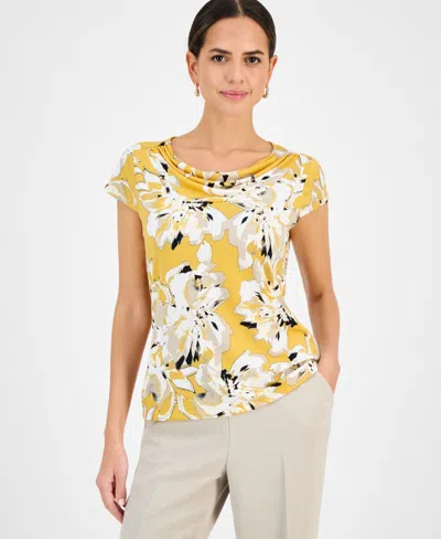 Kasper Women's Printed Cowlneck Top, Regular & Petite In Yellow