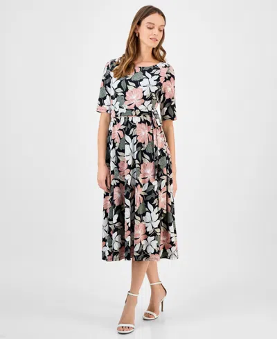 Kasper Women's Printed Elbow-sleeve Midi Dress