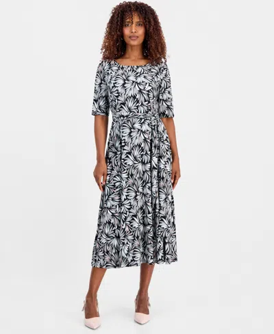 Kasper Women's Printed Elbow-sleeve Fit & Flare Dress In Black