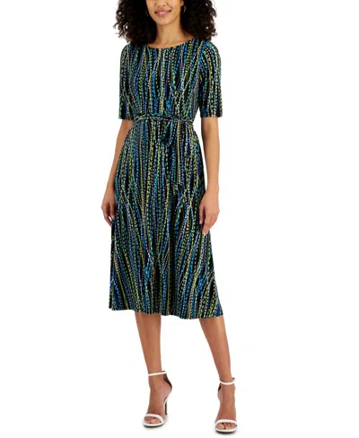 Kasper Women's Printed Fit & Flare Tie-waist Dress In Black,riviera Multi