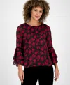Kasper Women's Printed Flare-sleeve Blouse In Multi