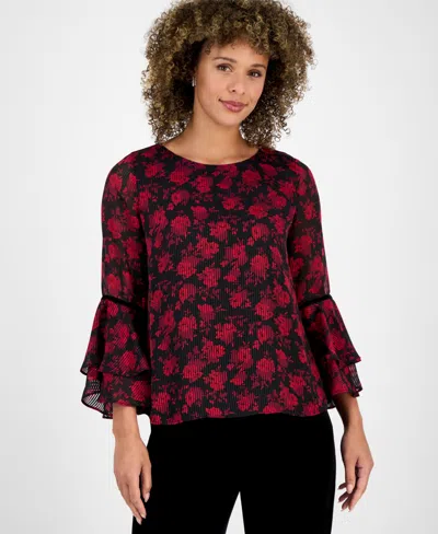 Kasper Women's Printed Flare-sleeve Blouse In Multi