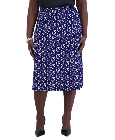 Kasper Women's Printed Ity Pull-on A-line Skirt In Royal Sig