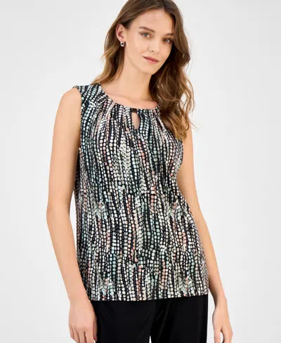 Kasper Women's Printed Keyhole Sleeveless Top, Regular & Petite In Black