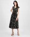 Kasper Women's Printed Leaf-print Cotton Midi Dress