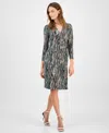 Kasper Women's Printed Long-sleeve Faux-wrap Dress In Multi