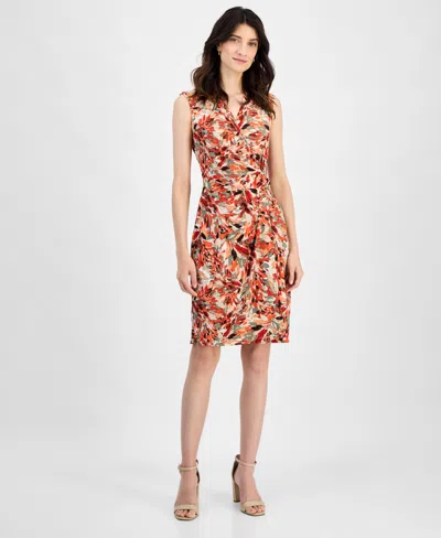 Kasper Women's Printed O-ring Sleeveless Faux-wrap Dress