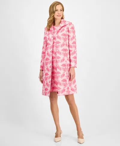 Kasper Women's Printed Open-front Longline Jacket, Regular & Petite In Pink