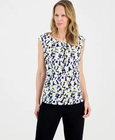 Kasper Women's Printed Pleat-neck Extended-sleeve Top, Regular & Petite In Multi