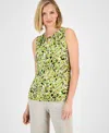 Kasper Women's Printed Pleated-neck Keyhole Top, Regular & Petite In Kiwi Multi