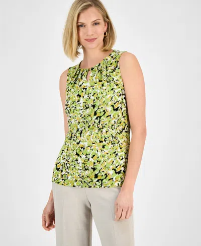 Kasper Women's Printed Pleated-neck Keyhole Top, Regular & Petite In Kiwi Multi
