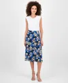 Kasper Women's Printed Pull-on Midi Skirt, Regular & Petite In Blue