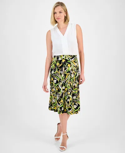 Kasper Women's Printed Pull-on Midi Skirt In Black Multi