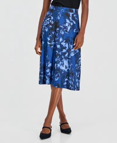 Kasper Women's Printed Pull-on A-line Midi Skirt In Blue