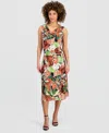 Kasper Tropical Print Pull-on Midi Skirt In Multi