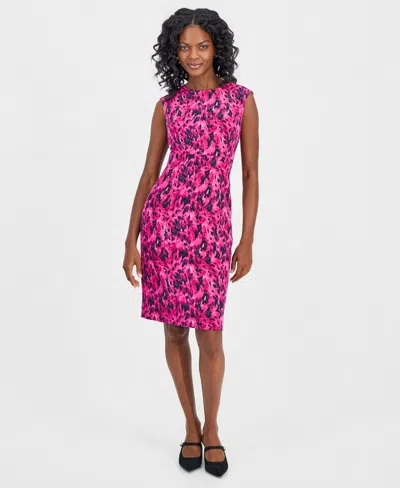 Kasper Women's Printed Round-neck Scuba Sheath Dress In Pink