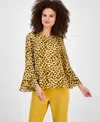 Kasper Tiered Ruffle Bell Sleeve Chiffon Top In Yellow