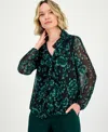 Kasper Women's Printed Ruffle-front Long-sleeve Blouse In Multi