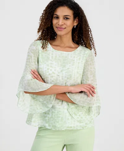 Kasper Women's Printed Ruffle-sleeve Blouse In Green