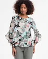 Kasper Women's Printed Ruffle-sleeve Blouse, Regular & Petite In Multi