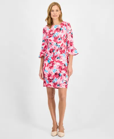 Kasper Women's Printed Ruffle-sleeve Sheath Dress In Pink