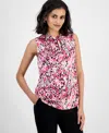 Kasper Women's Printed Satin Keyhole Sleeveless Blouse, Regular & Petite Sizes In Pink Perfection Multi