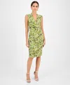 Kasper Abstract Floral Wrap Front Sheath Dress In Lily White Multi
