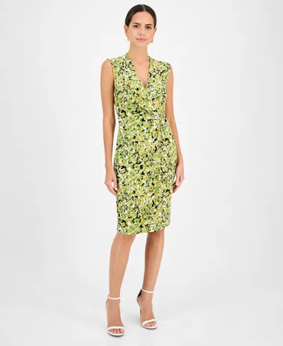 KASPER WOMEN'S PRINTED SLEEVELESS WRAP-STYLE DRESS