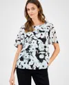 Kasper Women's Printed Swiss Dot Flutter-sleeve Blouse