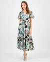 Kasper Women's Printed Swiss Dot Flutter-sleeve Midi Dress