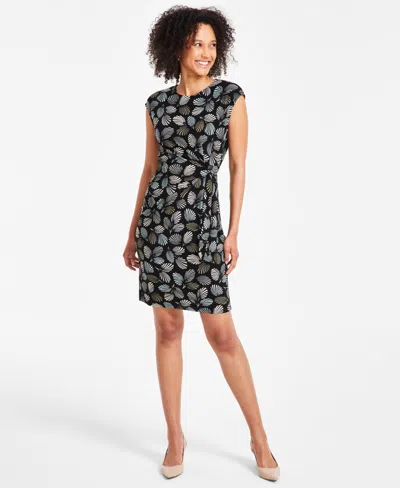 Kasper Womens Printed Polyester Sheath Dress In Black,sea Glass Multi