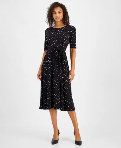 Kasper Plus Womens Polka Dot Midi Wear To Work Dress In Black Multi