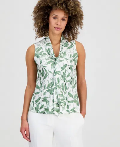 Kasper Women's Printed Tie-neck Sleeveless Blouse, Regular & Petite In Green