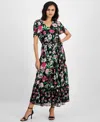 Kasper Plus Size Floral-print Maxi Dress In Black Multi