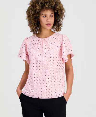 Kasper Women's Printed Tulip-sleeve Blouse In Pink