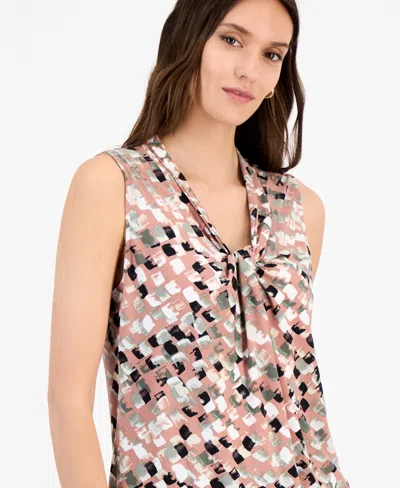 KASPER WOMEN'S PRINTED TWISTED V-NECK SLEEVELESS TOP, REGULAR & PETITE