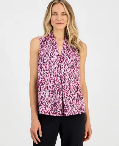 Kasper Women's Printed V-neck Inverted-pleat Blouse In Multi
