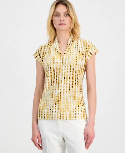 Kasper Women's Printed V-neck Short-sleeve Top In Yellow