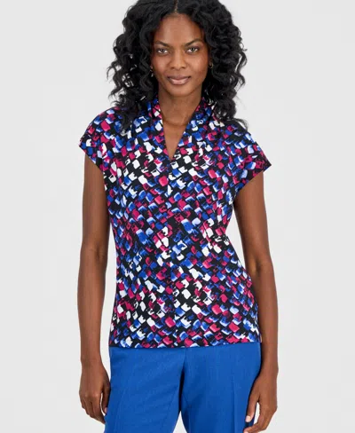 Kasper Women's Printed V-neck Short-sleeve Top In Multi