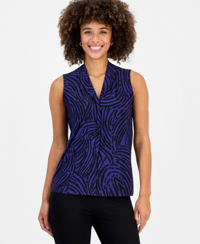 Kasper Women's Printed V-neck Sleeveless Blouse In Multi