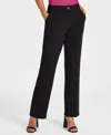 Kasper Women's Pull-on Mid-rise Faux-fly Straight-leg Pants In Black