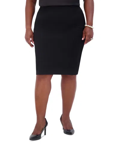Kasper Plus Womens Solid Polyester Pencil Skirt In Black