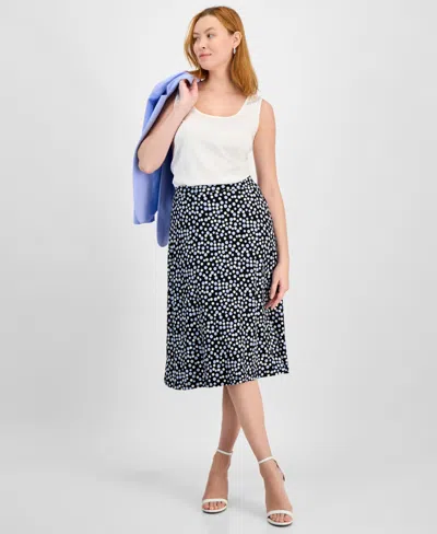 Kasper Women's Pull-on Polka-dot Midi Skirt, Regular & Petite In Black Multi