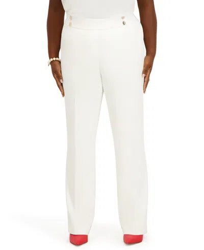 Kasper Women's Pull-on Rivet Faux Extend Tab Trousers In White
