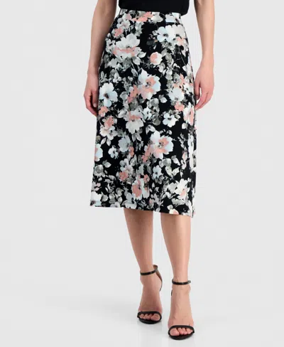 Kasper Floral Print Pull-on Midi Skirt In Multi