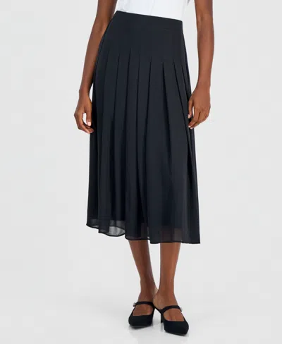 Kasper Women's Pull-on Pleat-front Midi Skirt In Black