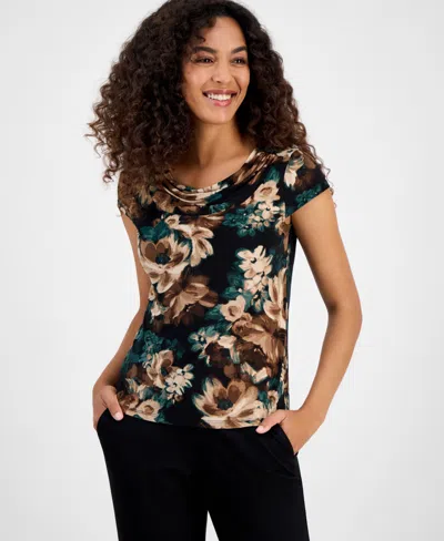Kasper Women's Regular & Petite Cowl Neck Cap Sleeve Top, Regular & Petites In Green