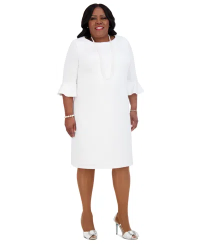 Kasper Women's Round-neck Ruffle-sleeve Sheath Dress In White